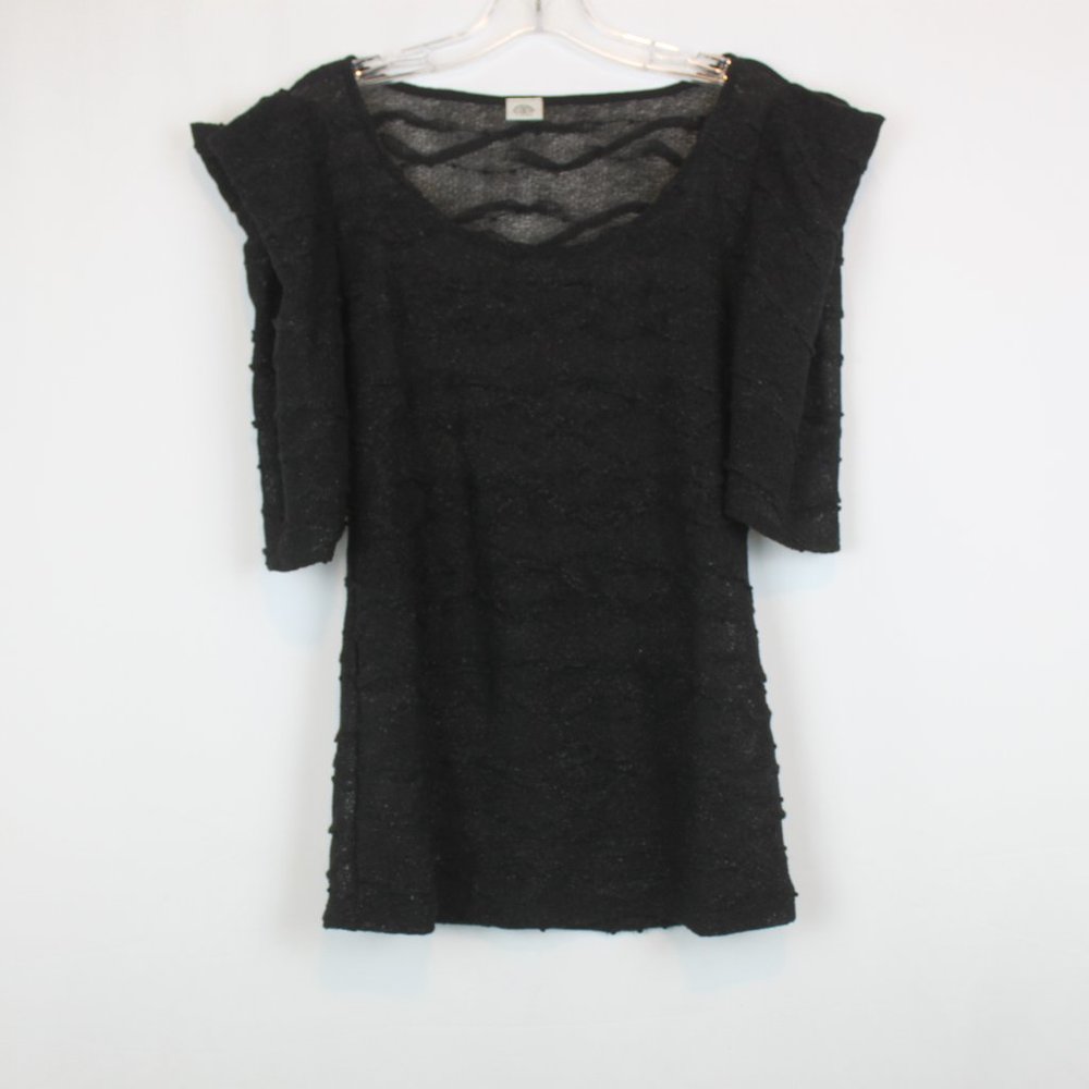 Ioner M/L Black with Silver Sheer Cold Shoulder Top